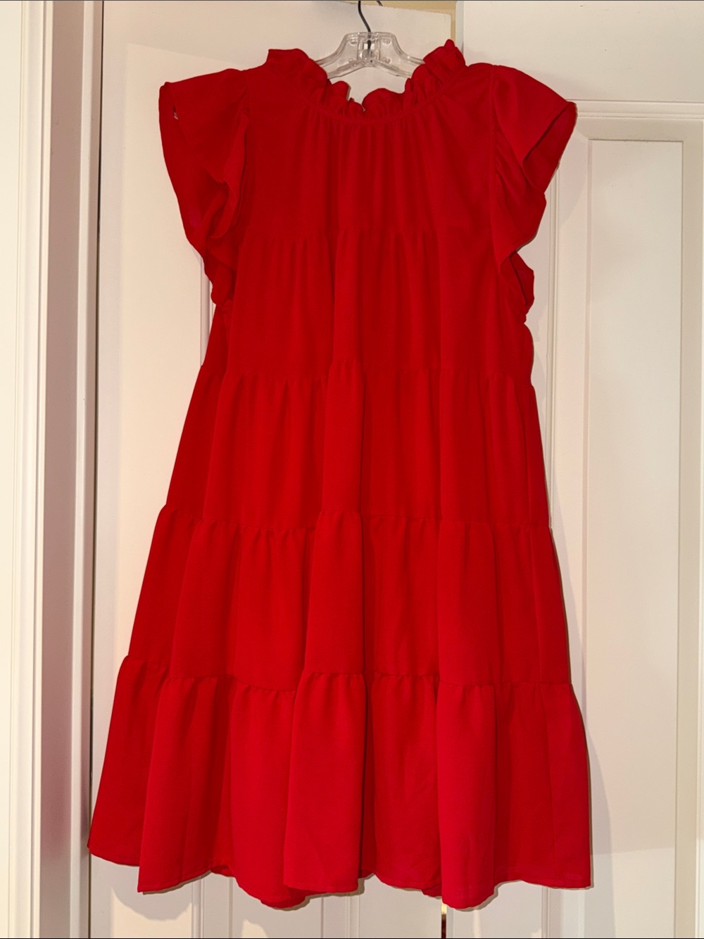 entro Red Ruffle Tiered Midi Dress